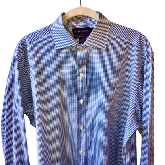 Ralph Lauren PURPLE LABEL Blue Checker Dress Shirt - Picture 2 of 13